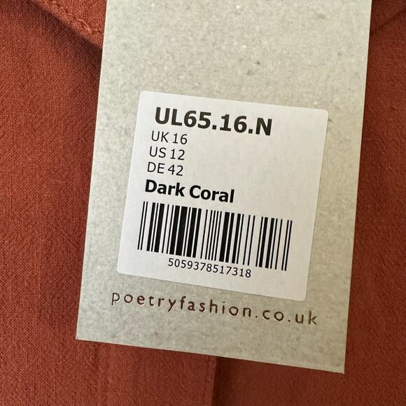 POETRY Linen Blend Button Up Shirt Dark Coral LS Relaxed Travel NWT - Picture 7 of 11
